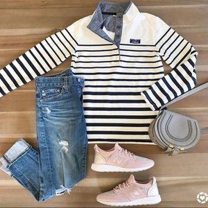 L.L. Bean Navy Striped Rugby Pullover